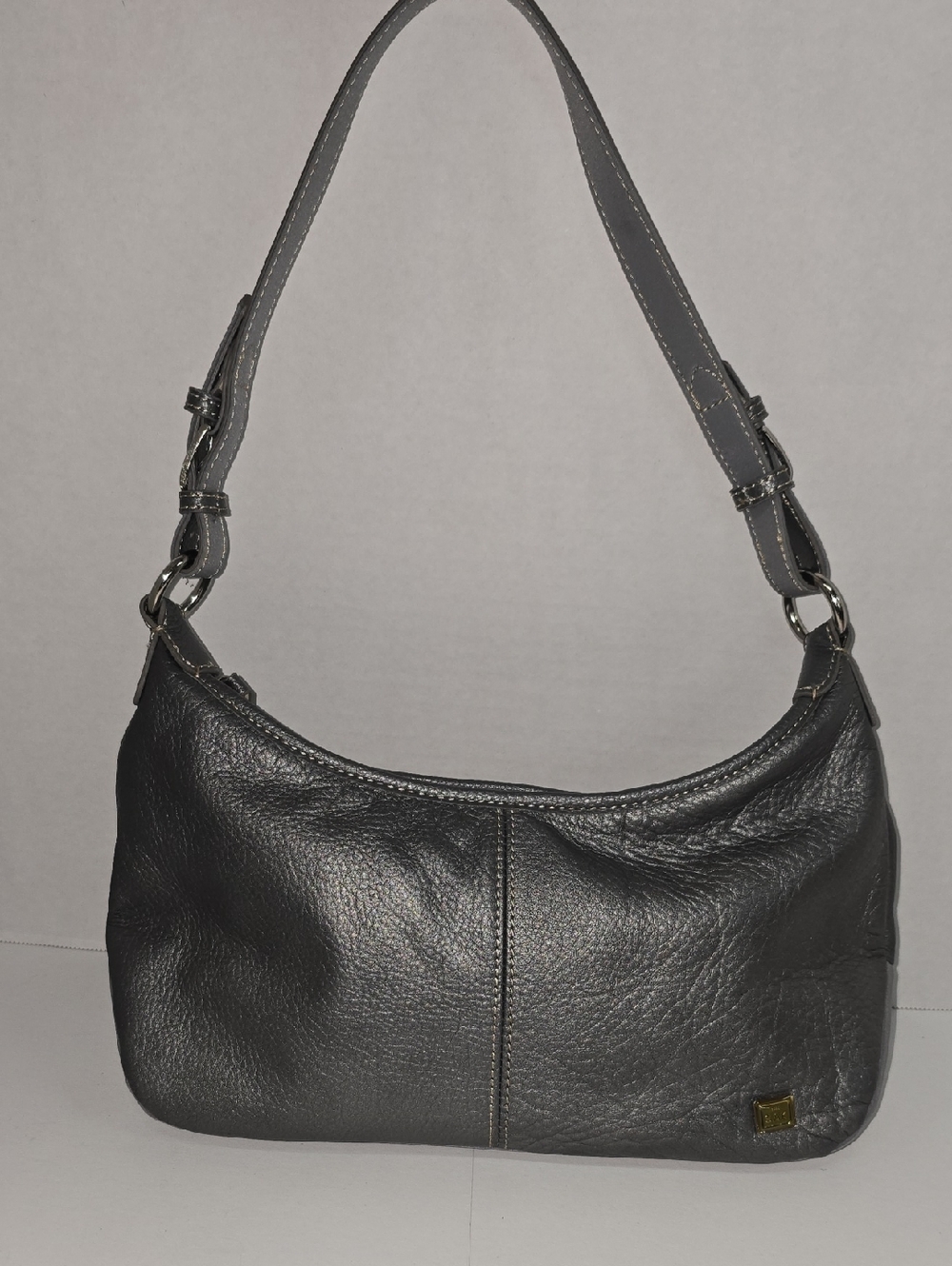 The Sak Metallic Pewter Classic Pebbled Leather Shoulder Bag
